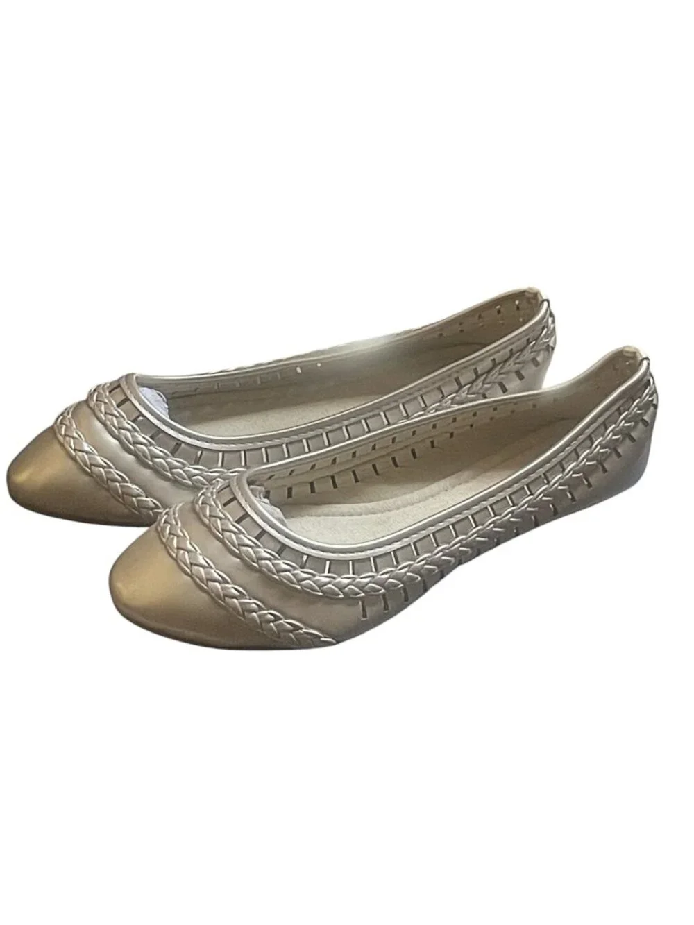 Chic Metallic Gold Neutral Braided Cutout Ballet Flats Size 9